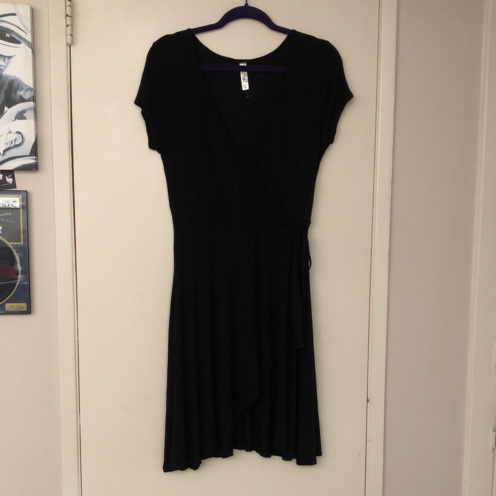 Women's Wrap Knit Black Jersey Knit Dress! V-neck! Vintage New! Never worn! M